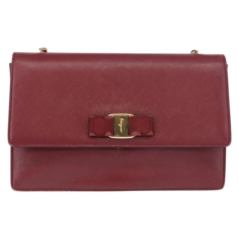Salvatore Ferragamo Leather Vara Chain Shoulder Bag Bordeaux Gold